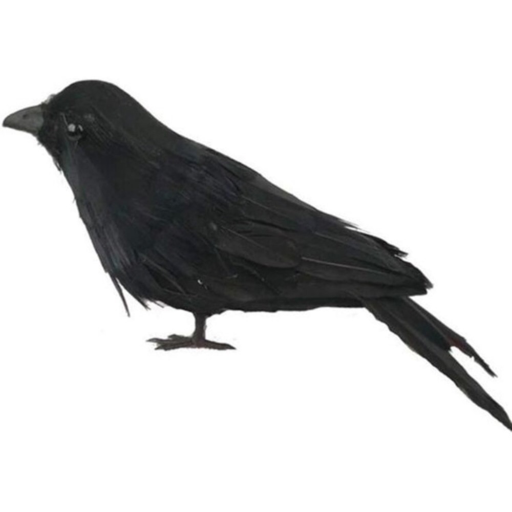 Halloween Handmade Crow Prop Feathered Black Crows  - 1pc Standing Crow, 6.3in